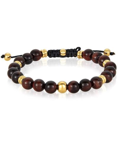 Crucible Jewelry Crucible Los Angeles 8mm Red Tiger Eye And Gold Ip Stainless Steel Beads On Adjustable Cord Tie Bracelet - Brown