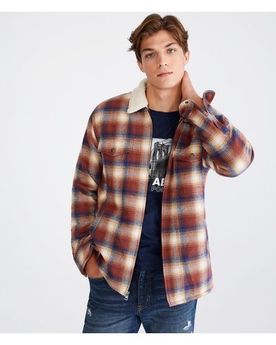 Aéropostale Plaid Sherpa-lined Full-zip Flannel Shacket - Multicolor