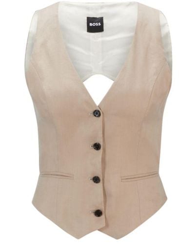 BOSS Slim-fit Waistcoat With Cut-out Back - Natural