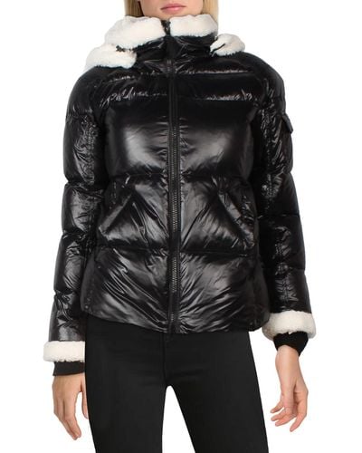 Aqua Callie Down Cold Weather Puffer Jacket - Black