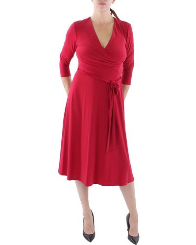 Lauren by Ralph Lauren Surplice Calf Midi Dress - Red