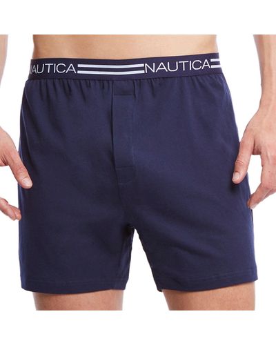 Nautica Logo Waist Knit Boxers - Blue