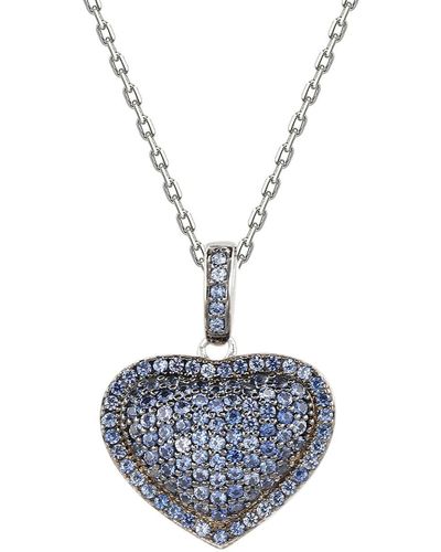 Suzy Levian Sapphire Blackened Sterling Silver Pave Heart Pendant - Blue