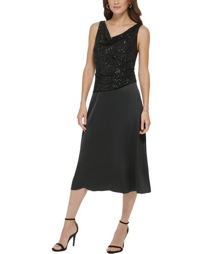 DKNY Sequin Top Cowl Neck Cocktail And Party Dress - Black