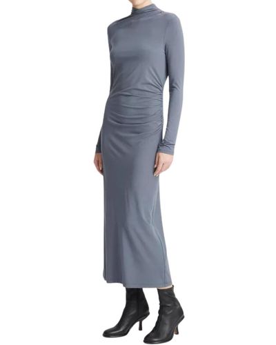 Vince Ruched Long-sleeve Turtleneck Dress - Blue