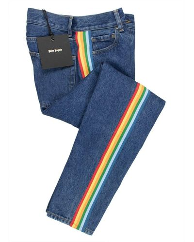 Palm Angels Denim Rainbow Stripe Medium Wash Jeans - Blue