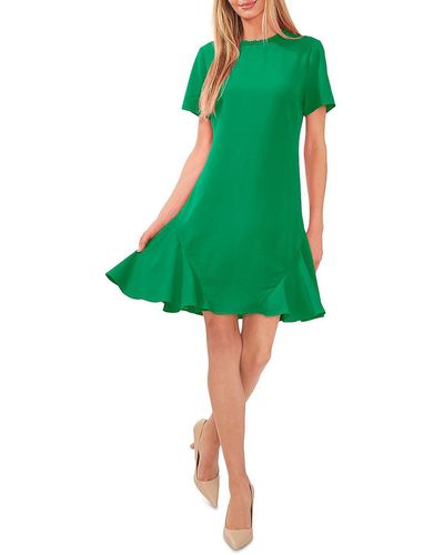 Cece Crepe Ruffled Trim Shift Dress - Green