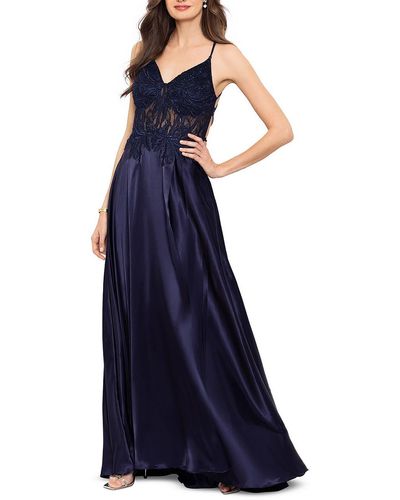 Blondie Nites Juniors Lace Up Prom Evening Dress - Blue