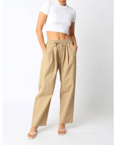 Olivaceous Twill Wide Leg Pants - Natural