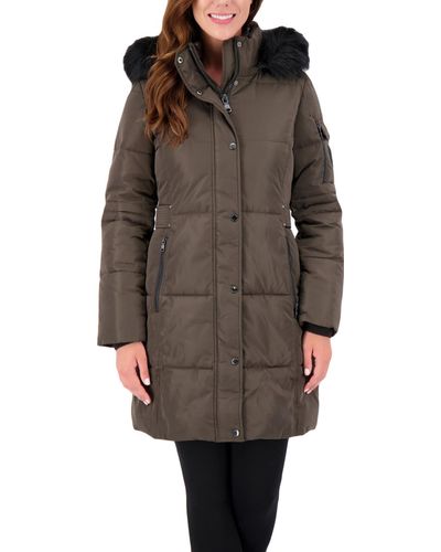 Vince Camuto Faux Fur Warm Puffer Jacket - Brown