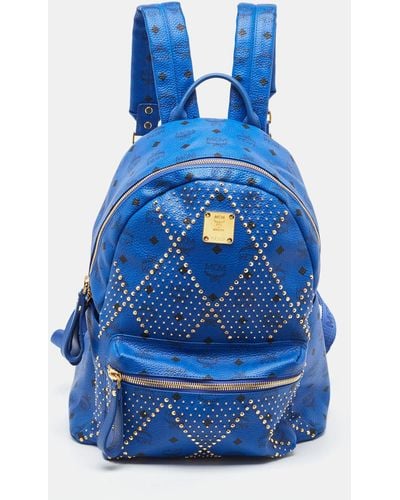 MCM Visetos Leather Large Studded Stark Backpack - Blue