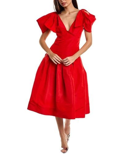 Oscar de la Renta Shoulder Drape Silk A-line Dress - Red