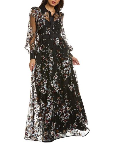Badgley Mischka Floral Embellished Gown - Black