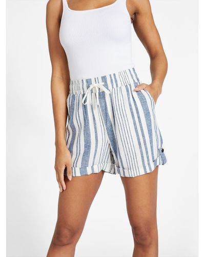 Guess Factory Charlotte Striped Linen Shorts - Blue