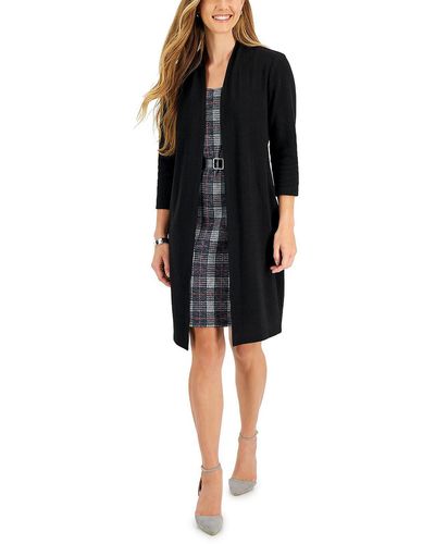 Connected Apparel Knit Plaid Sweaterdress - Black