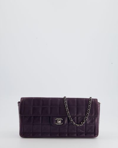 Chanel Vintage Dark Quilted Chocolate Bar Flap Bag - Purple