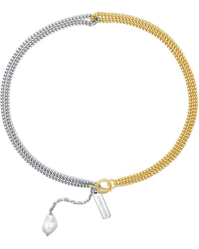Classicharms Two-tone Chain Baroque Pearl Necklace - White