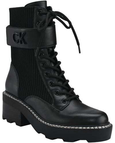 Calvin Klein Arabel 2 Faux Leather Combat & Lace-up Boots - Black