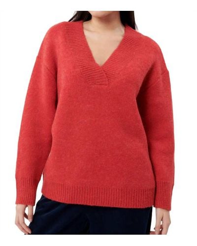 FRNCH Rough V-neck Sweater - Red