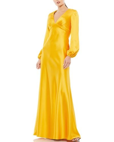 Ieena for Mac Duggal Satin Maxi Evening Dress - Yellow