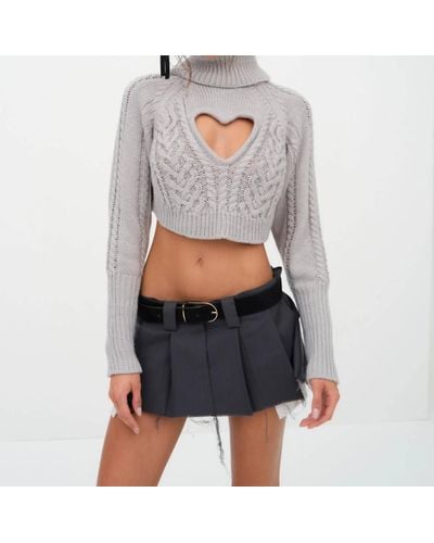 For Love & Lemons Vera Cropped Cut Out Sweater - Gray