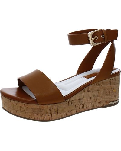 Franco Sarto Presley Leather Ankle Strap Wedge Sandals - Brown