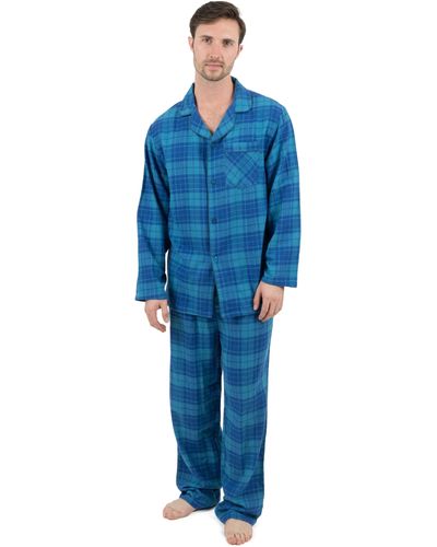 Leveret Christmas Two Piece Flannel Pajamas Plaid - Blue