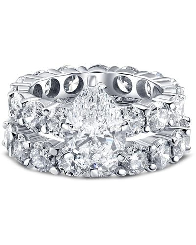 Pompeii3 Certified 13.12ct Pear Diamond Eternity Wedding Ring Set 14k Gold Lab Grown - Metallic