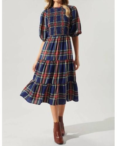 Sugarlips Plaid Smocked Midi Dress - Blue