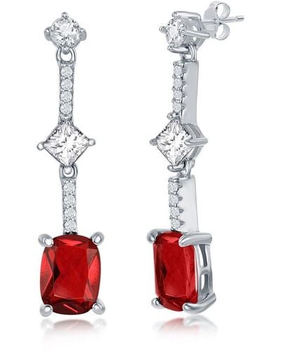 Simona Sterling Silver White & Cushion-cut Cz Earrings - Simulated - Red