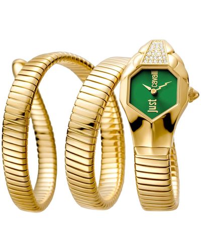 Just Cavalli Glam Snake Green Dial Watch - Yellow