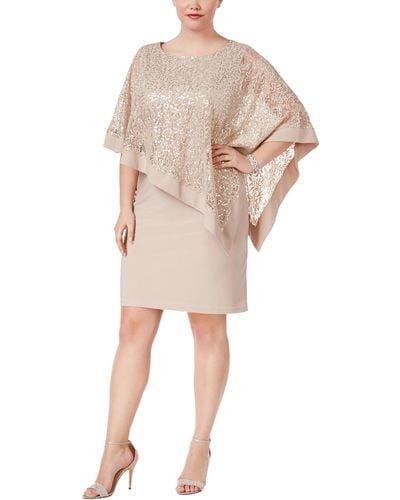 R & M Richards Plus Sequined Popover Special Occasion Dress - Natural