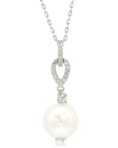 Suzy Levian Sterling Silver Pearl & Sapphire Dangle Pendant - White