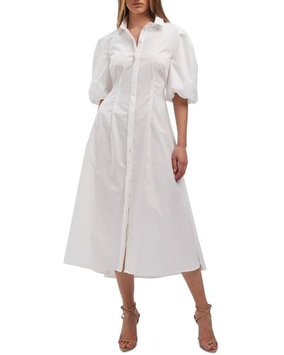 Bardot Midi Puff Sleeve Shirtdress - White