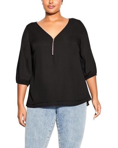 City Chic Elbow Sleeves Business Blouse - Black