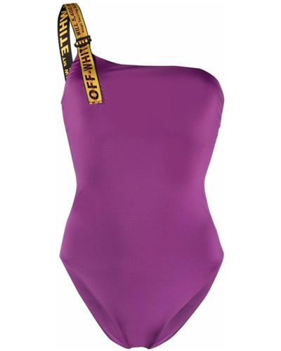 Off-White c/o Virgil Abloh Logo Band Asymmetric Swimsuit - Purple
