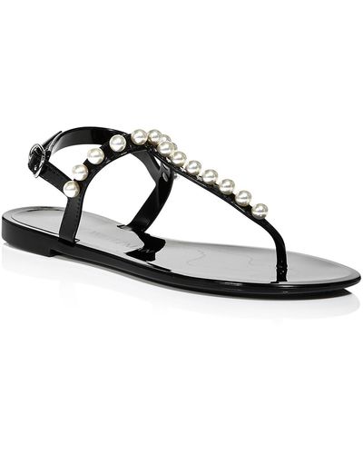 Stuart Weitzman Goldie Jelly Beaded Ankle Strap Thong Sandals - Black