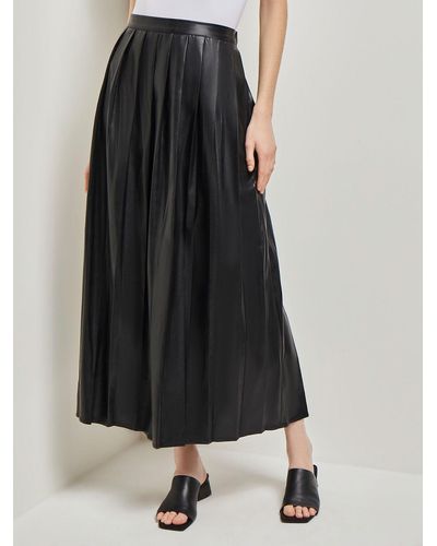 Misook Pleated Vegan Leather Maxi Skirt - Black