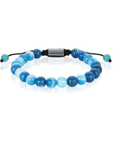 Crucible Jewelry Crucible Los Angeles Banded Agate Natural Stone 8mm Beads On Adjustable Cord Tie Bracelet - Blue
