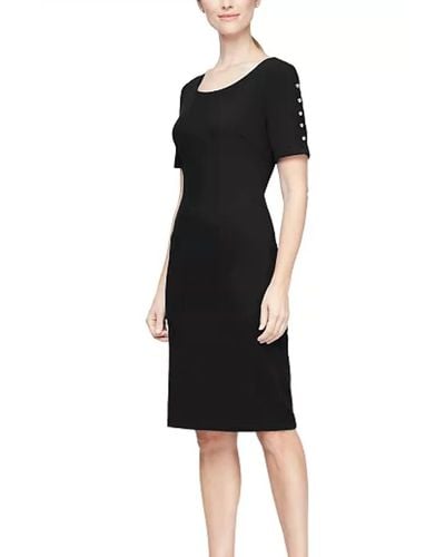 SLNY Embellished Short Scoop Neck Sheath Dress - Black