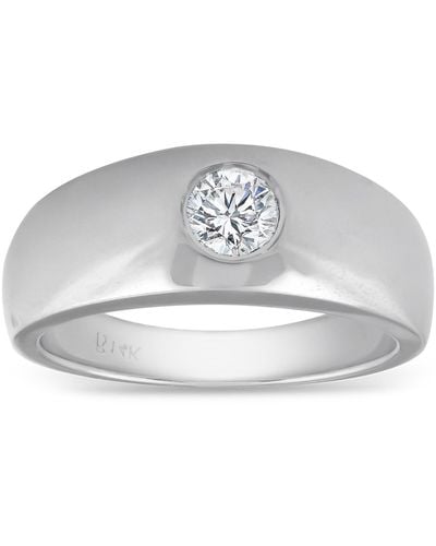 Pompeii3 14k Gold 1/2ct Solitaire Bezel Round Diamond Wedding Anniversary Ring - White