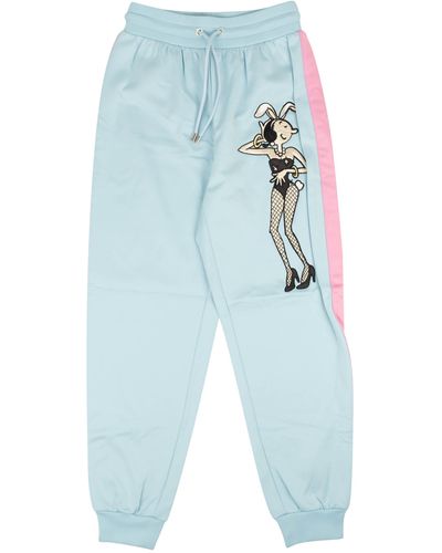 Moschino Nwt Light Side Stripe Bunny Patch Pants - Blue