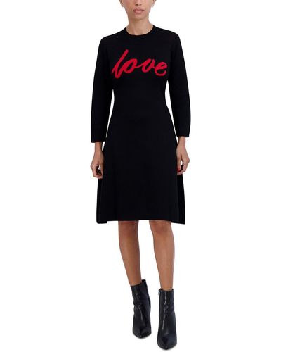 Signature By Robbie Bee Petites Causal Graphic Sweaterdress - Black