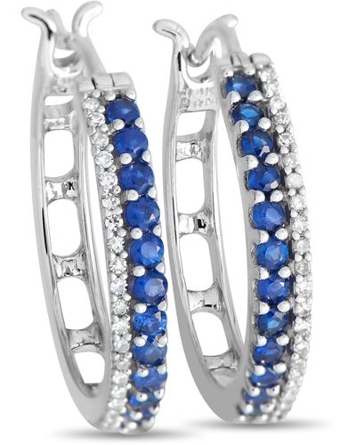 Non-Branded Lb Exclusive 14k Gold 0.15ct Diamond And Blue Sapphire Hoop Earrings Er28312