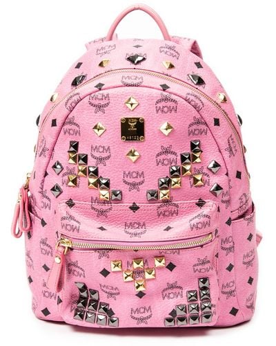 MCM Small Front Studs Stark Backpack - Pink