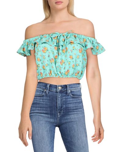 City Studios Textured Floral Print Cropped - Blue