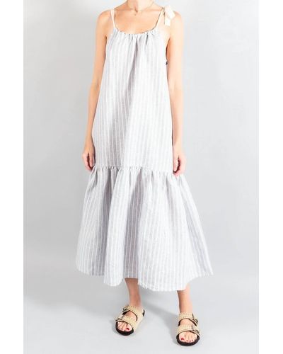 Apiece Apart Shoulder Tie Dress In Textured Stripe Print - White