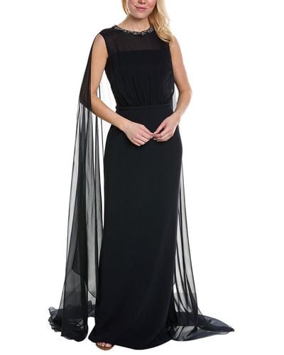 Teri Jon Necklace Chiffon Silk Gown - Black