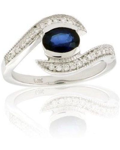 Suzy Levian Modern September Birthstone 14k Gold Sapphire And Diamond 1.09 Tcw Ring - Blue