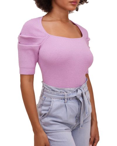 Astr Adelia Knit Square Neck Pullover Sweater - Purple